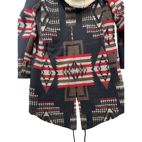 Mossimo Supply Co. Womens Tribal Aztec Pattern Hooded Coat S/P Black Red - Picture 14 of 16